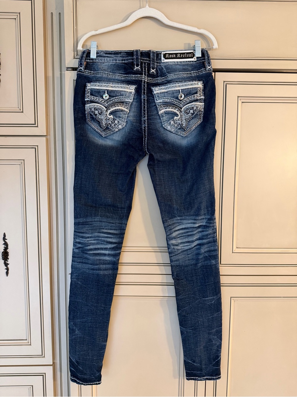 New Rock Revival Yandel Faded Indigo Denim Skinny Jeans Mid Rise Western Rodeo - Picture 6 of 16